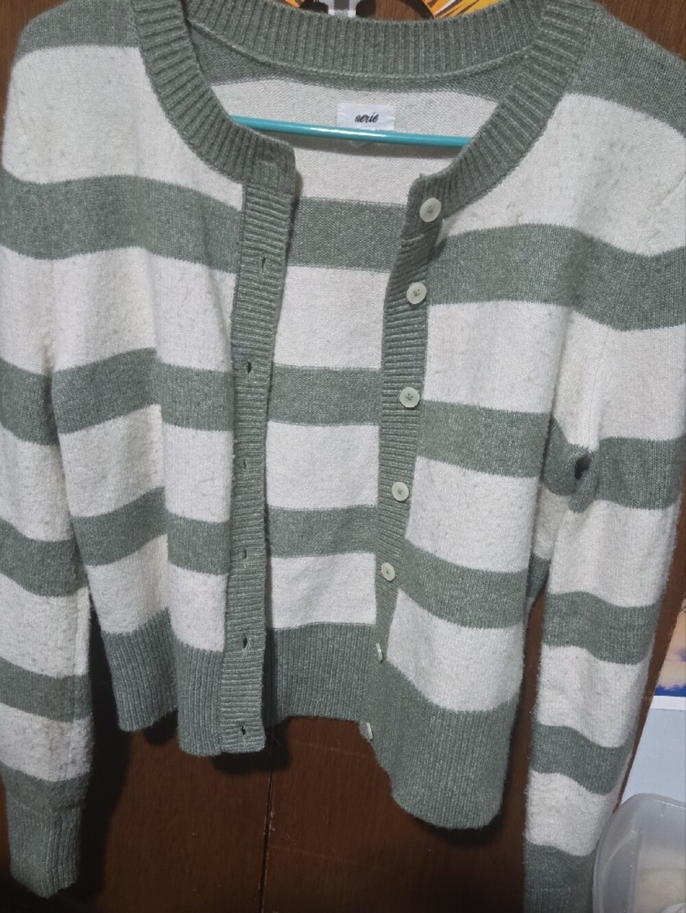 aerie Green and Cream Women's Sweater Cardigan
